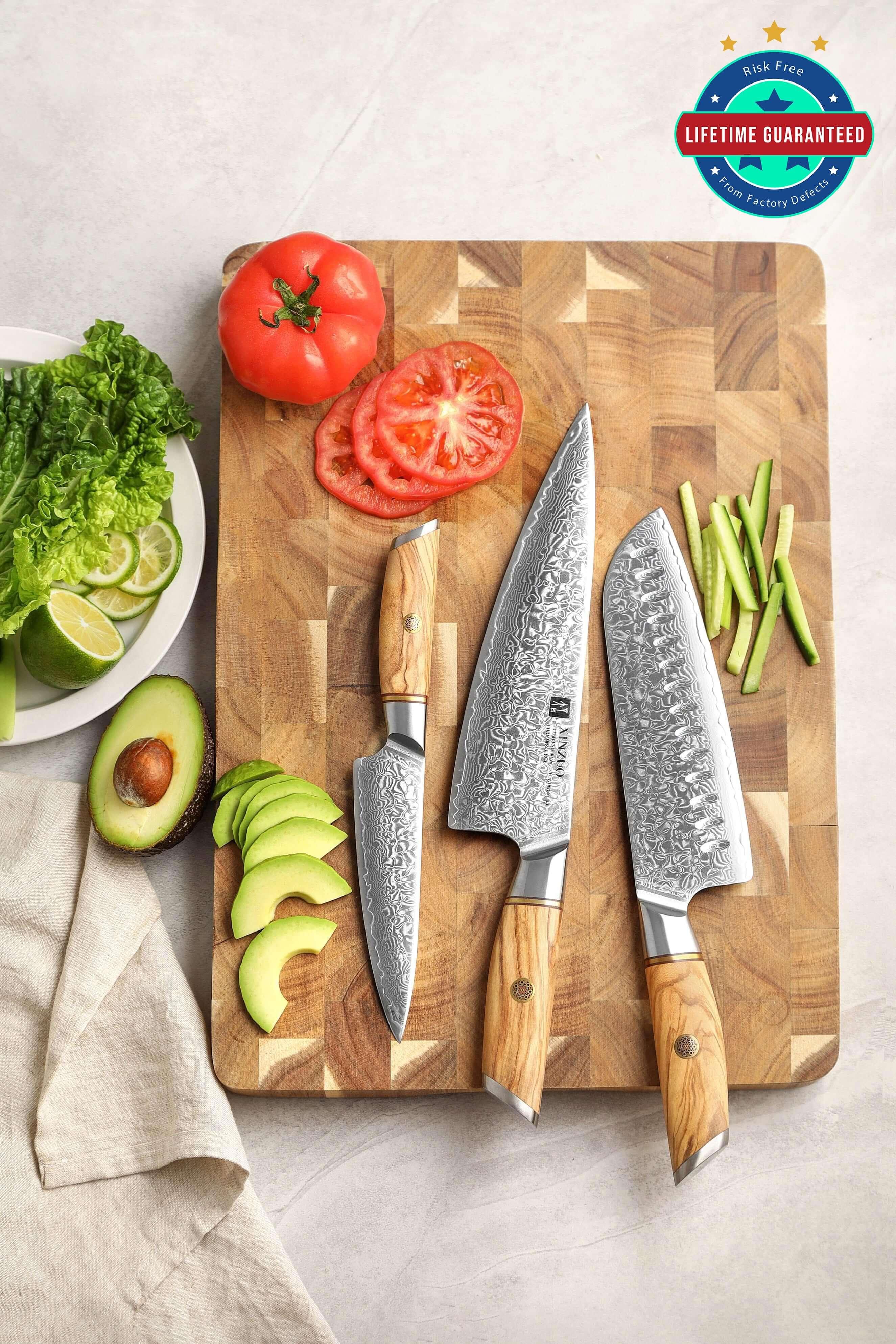 XINZUO 8.5'' Inch Chef Knife High Carbon 62-64 HRC Power Damascus Steel  Professional Kitchen Knives Meat Tools with Olive Handle
