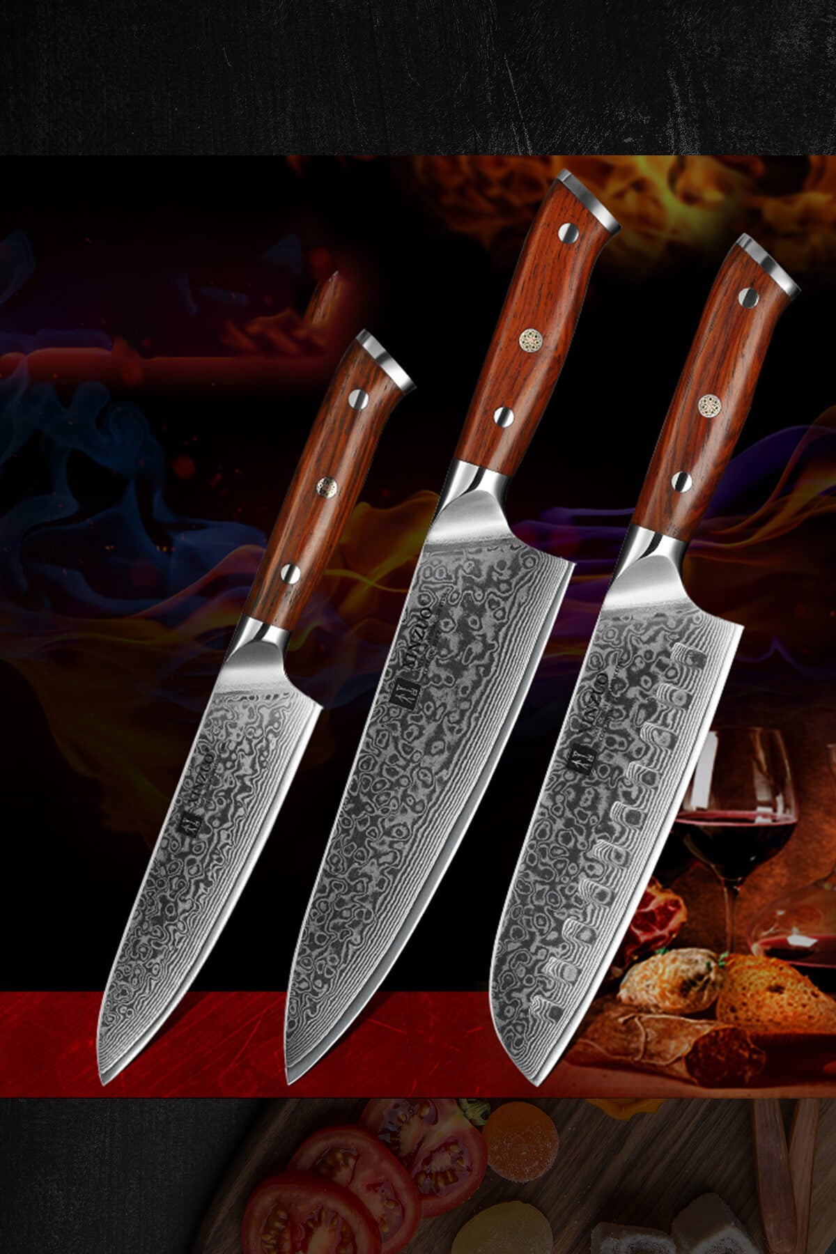 3Pcs Kitchen Knife Set 67 Layers Damascus Steel Chef Knives Utility Santoku  Cut