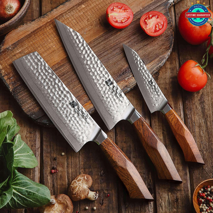 3 Pcs Kitchen Knife Set Japanese Damascus Steel 49 Layers