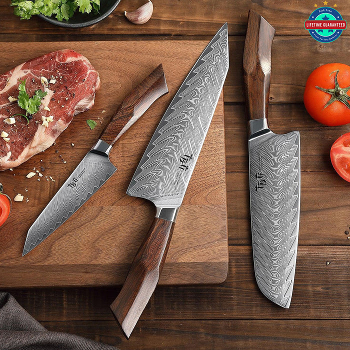 3 Pcs Kitchen Knife Set Japanese Damascus Stainless Steel