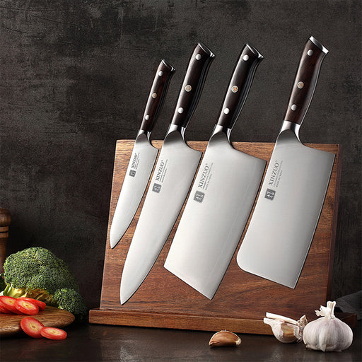 Xinzuo B13S 4 Pcs Kitchen Knife Set German High Carbon Steel Chef, Utility, Cleaver, and Bone Chopper with Ebony Handles