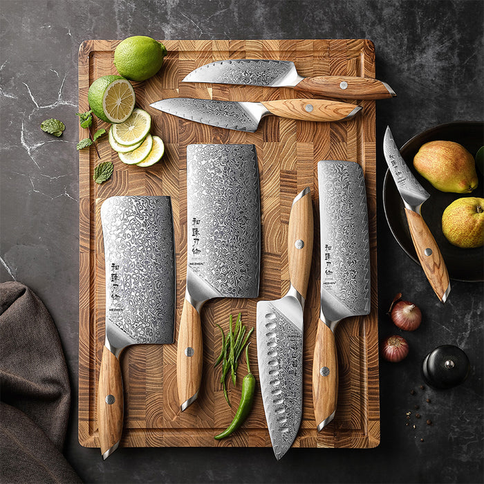 7 Pcs Chef Knife Set 73 Layers Damascus Powder Steel with Olive Wood Handle - X01 Flagship Series