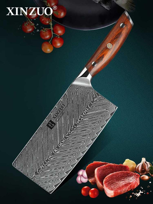 Xinzuo B27 7" 67 Layer Japanese Damascus Cleaver Damascus Steel Cleaver Knife Open Box