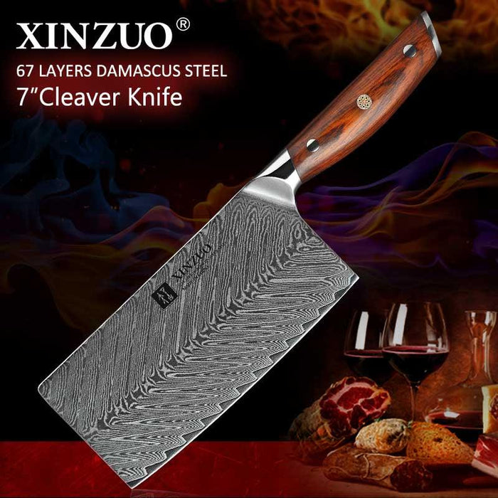 Xinzuo B27 7" 67 Layer Japanese Damascus Cleaver Damascus Steel Cleaver Knife Open Box