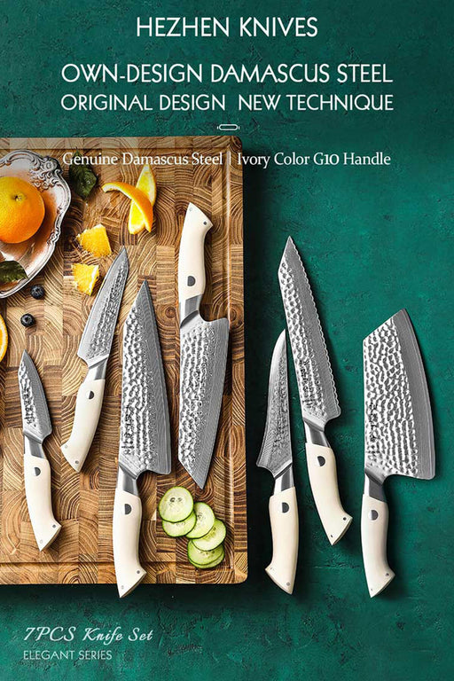 Hezhen B30 3pcs Knife Set Damascus Steel Kitchen Japanese style Chef  Utility Santoku Knife – The Bamboo Guy