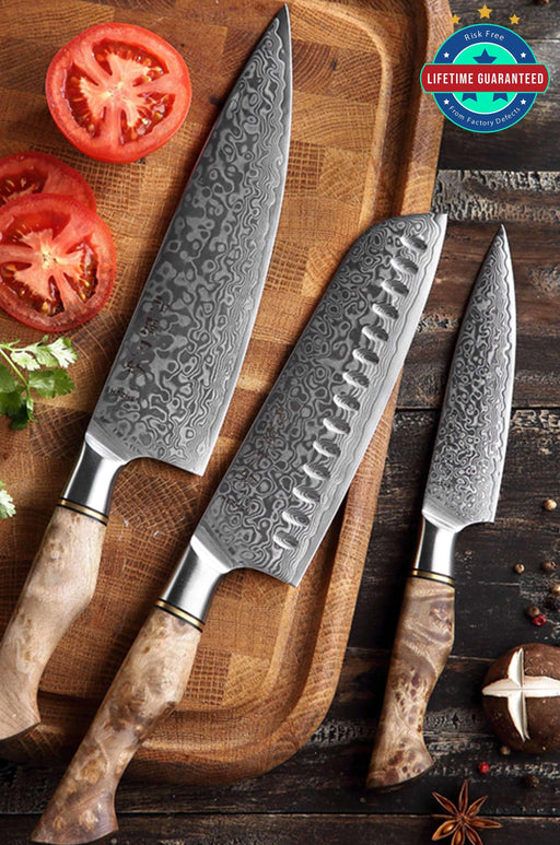 6Pcs Kitchen Knives Set Japanese Damascus Style Stainless Steel Chef Knife+ Block