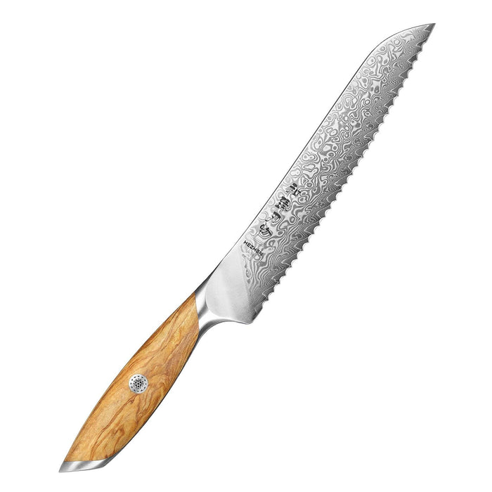 Hezhen X01 Flagship Series 73 Layer Damascus Bread Knife with Olive Wood Handle