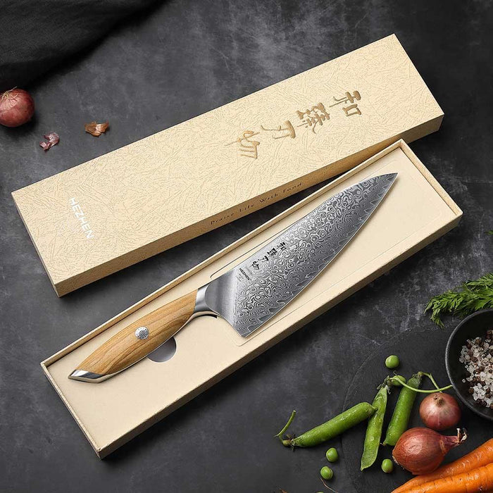 Hezhen X01 Flagship Series 73 Layer Damascus Chef Knife with Olive Wood Handle