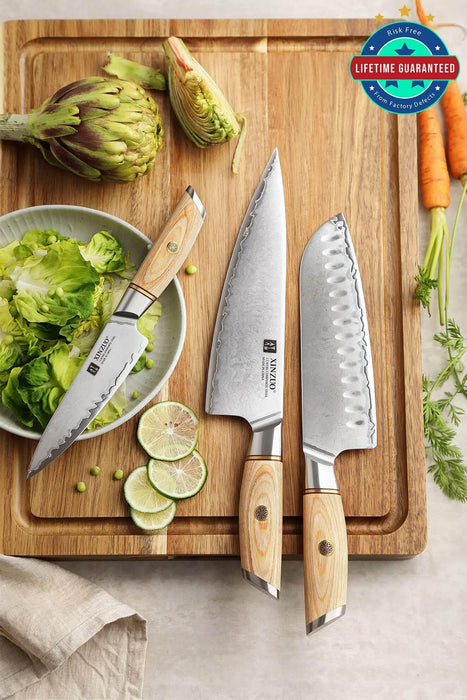 3-Piece Chef Knife Set Santoku Slicing Chopping Kitchen Knife