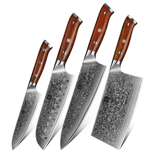 Xinzuo B13R 4 Pcs 67 Layer Damascus Chef, Santoku, Utility, and Cleaver Knife Set