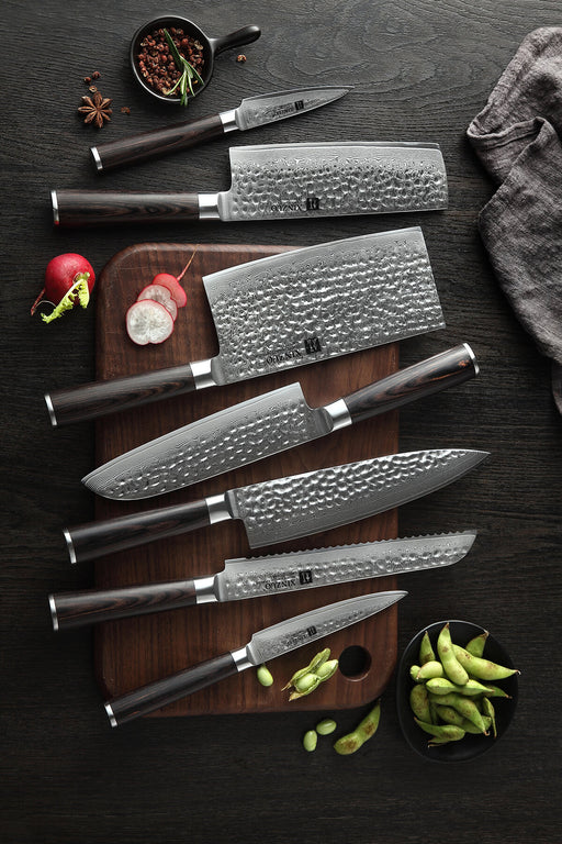 Kitchen Knife Set Chef Santoku Nakiri Magnetic Holder Composite Steel Wood  5Pcs.