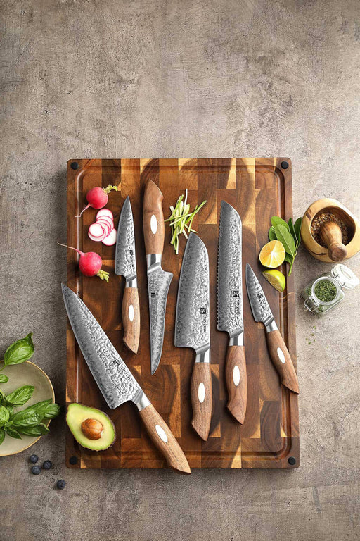 6Pcs Kitchen Knives Set Japanese Damascus Style Stainless Steel Chef Knife+ Block