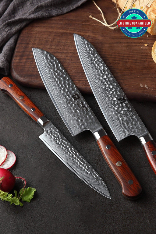TBG 3 Knife Set Japanese Damascus Stainless Steel Kitchen Chef Santoku  Utility – The Bamboo Guy