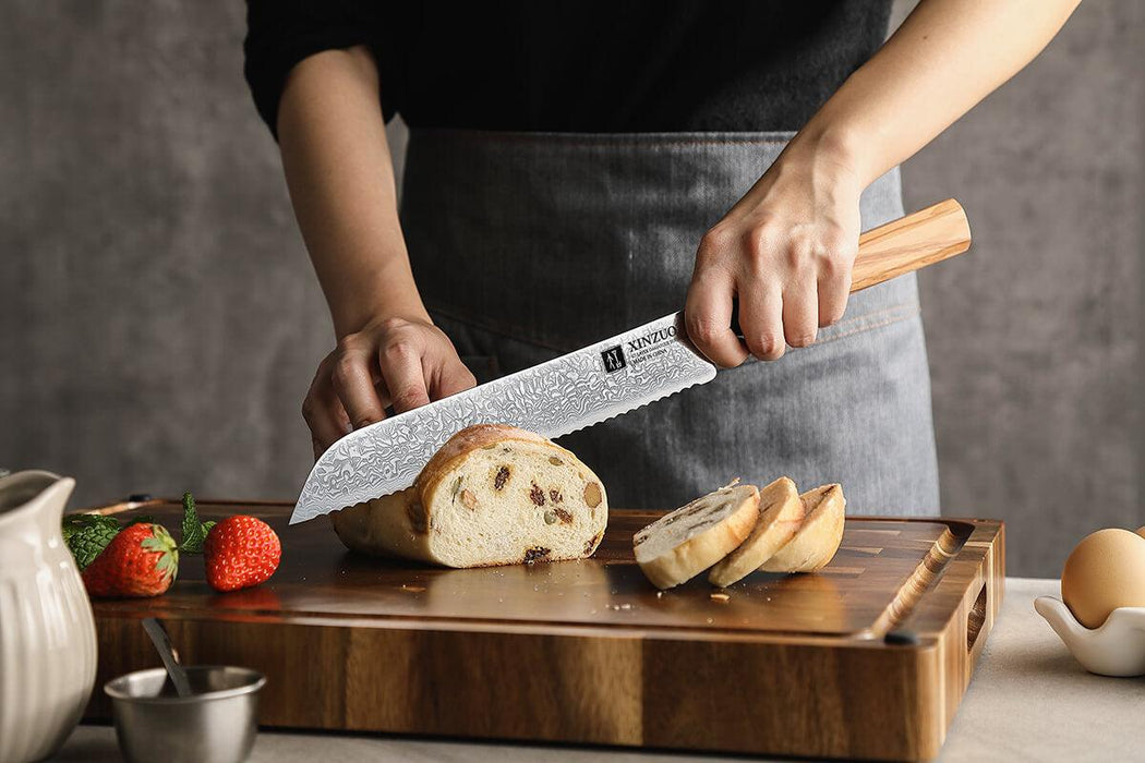 Xinzuo Zhen Series 8.7" 67 Layer Damascus Bread Knife with Olive Wood Handle