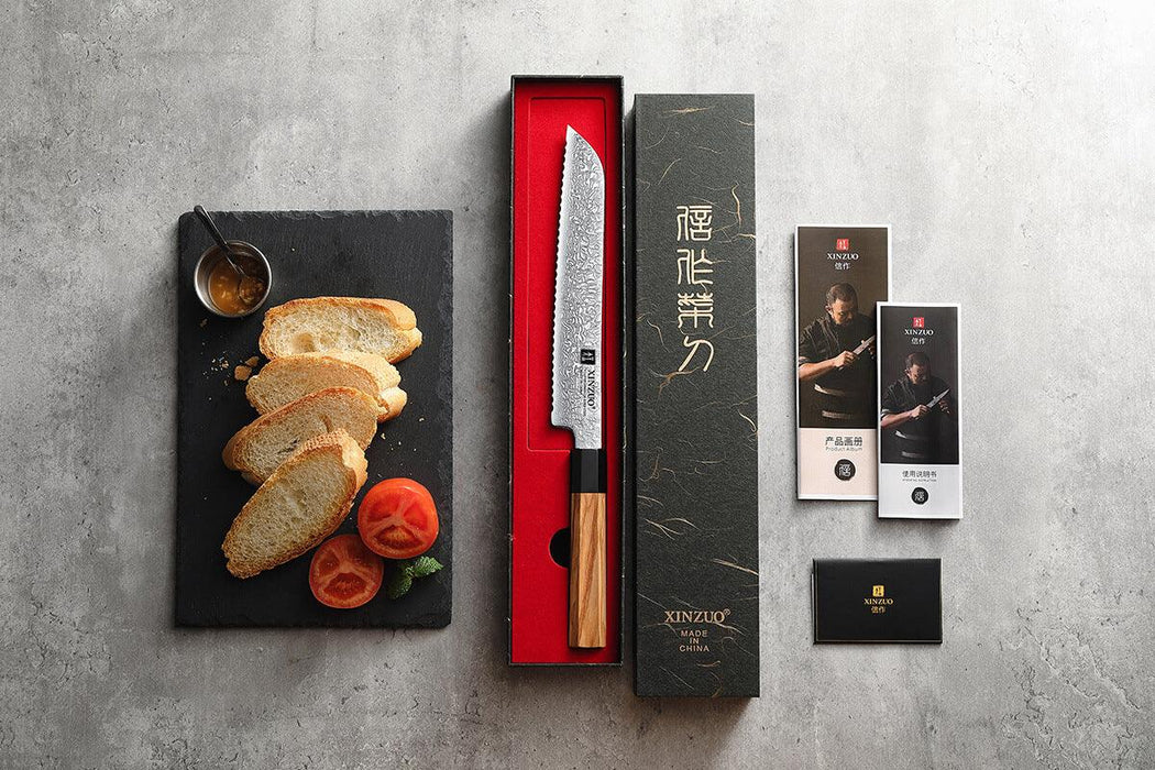 Zhen Series 67 Layer Damascus Bread Knife gift box