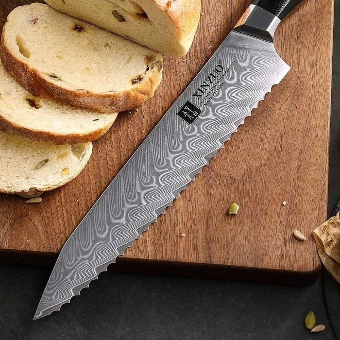 B32 Damascus Steel Bread knife 10Cr15CoMoV steel blade