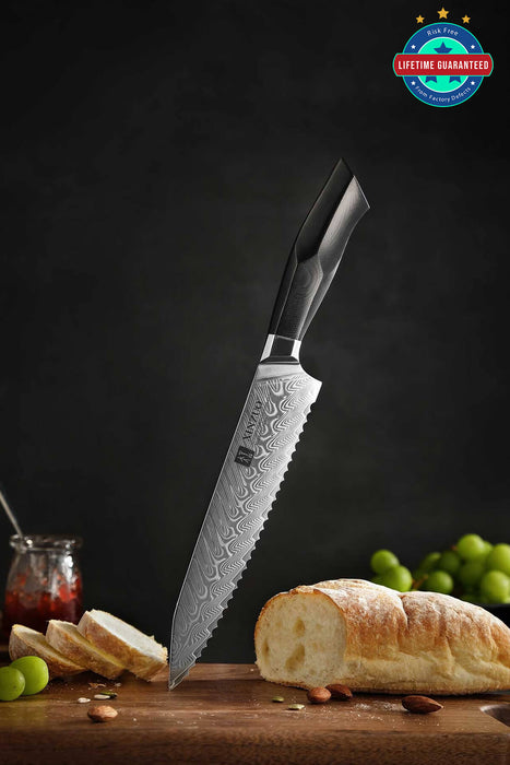 B32 Damascus Steel Bread knife 10Cr15CoMoV