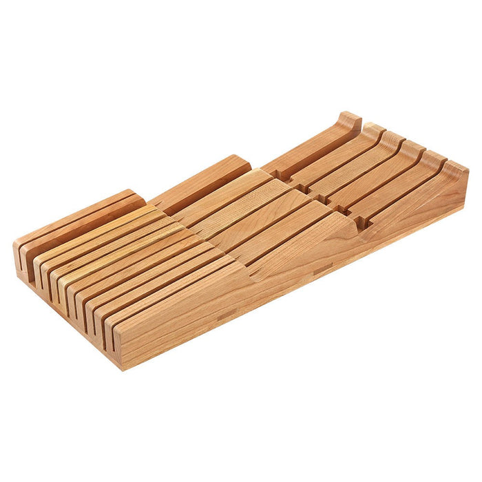 Hezhen 7 & 11 Slot Knife Drawer Organizer Natural Solid Cherry Wood Drawer Knife Holder