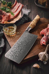 10 Chef Cleaver Knife with Bone & Wood Handle, Carbon Steel Meat