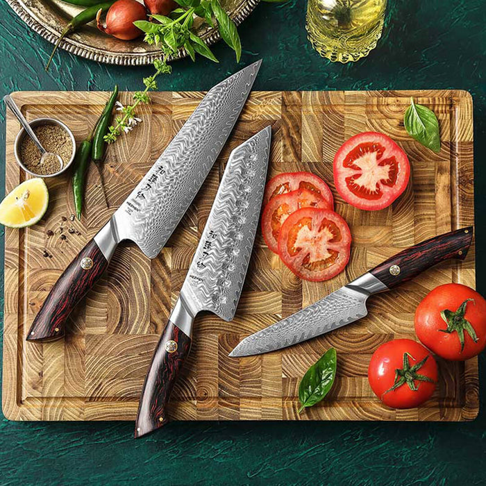 3 PCS Kitchen Knife Set High Carbon Stainless Steel Damascus Pattern Chef  Knife
