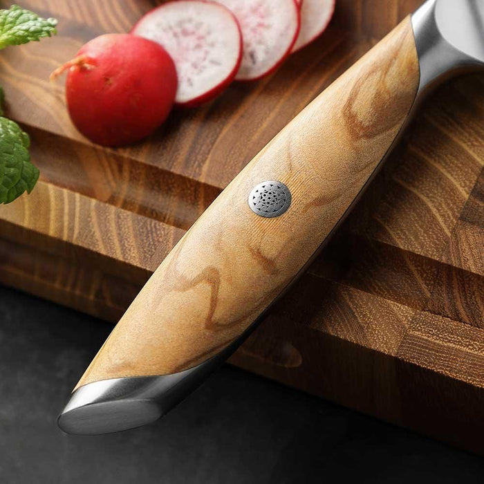 Hezhen X01 Flagship Series 4" 73 Layer Damascus Curved Paring Knife with Olive Wood Handle