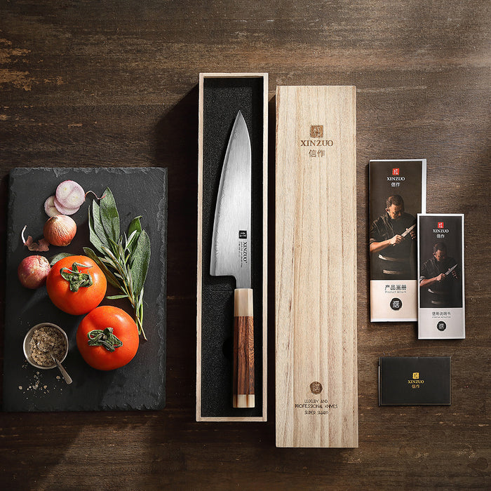 Xinzuo Japanese ZDP-189 Steel Chef Knife High-End Desert Ironwood Handle & Wooden Box