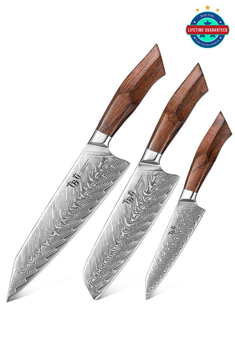 Kitchen Chef Knife Set Japanese Damascus Steel G10 3 pcs