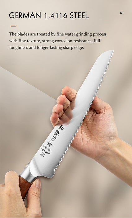 Xinzuo X02 Supreme Series 8" Bread Knife German 1.4116 -x50crmov15 Steel - Full Tang