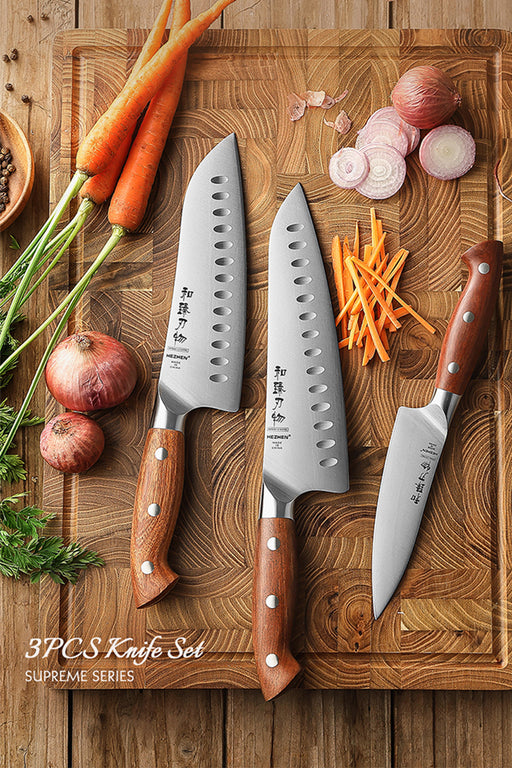 Xinzuo's 3 Pcs German x50crmov15 / 1.4116 Steel Knife Set with Redwood Handles