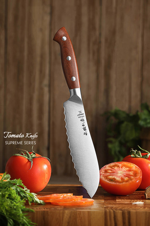 Xinzuo X02 Supreme Series 6" Serrated Tomato Knife German 1.4116 -x50crmov15 Steel - Full Tang