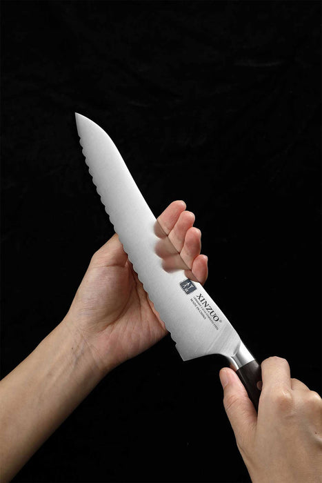 Xinzuo B35 German Stainless Steel Sandalwood Kitchen Frozen Food Knife Open Box